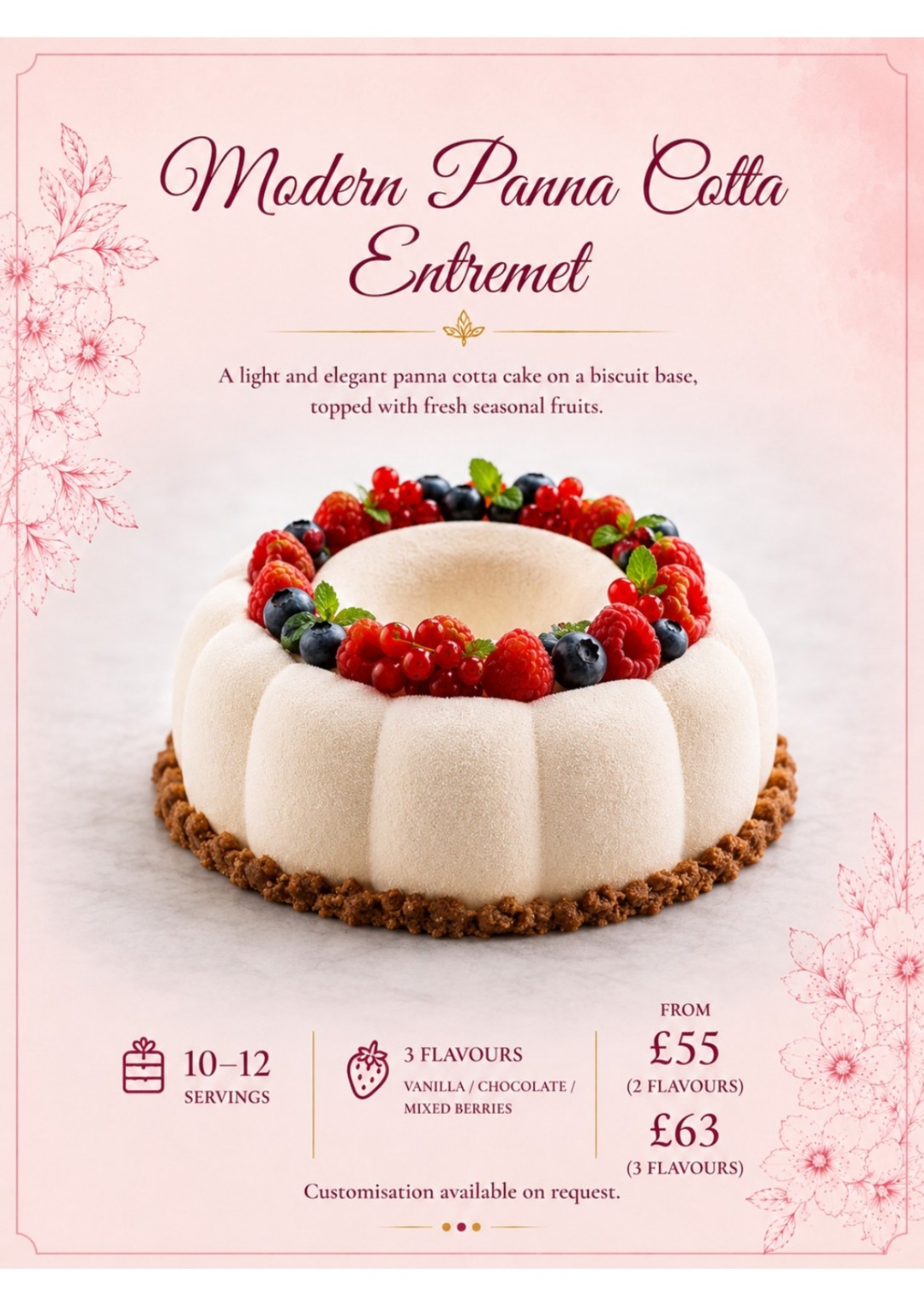 Modern panna cotta entremet menu